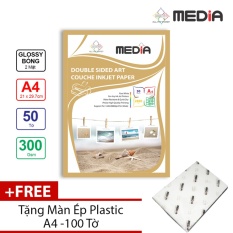 Giấy In Ảnh Media 2 Mặt Bóng (Glossy) A4 (21 x 29.7cm) 300gsm 50 tờ + Tặng Màn Ép Plastic 100 Tờ