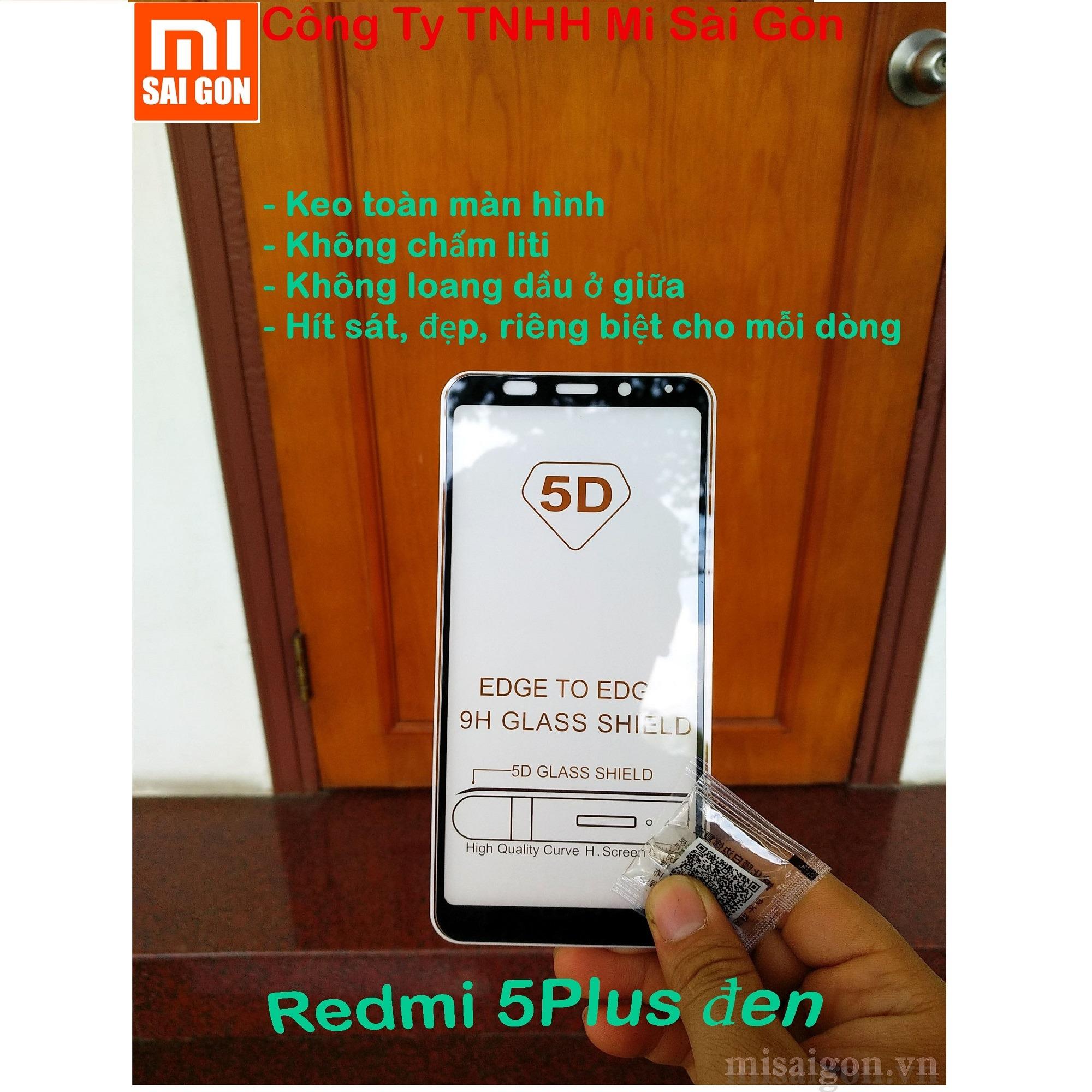 1 miếng cường lực Xiaomi Redmi 5 Plus ( ĐEN) full màn 5D keo toàn màn hình, không chấm liti,...