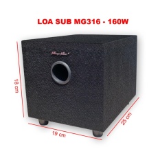 Loa Mega Max MG-316 loa Sub siêu trầm công suất 160W dùng ghép nối với dàn âm thanh (Mặt loa màu đen)