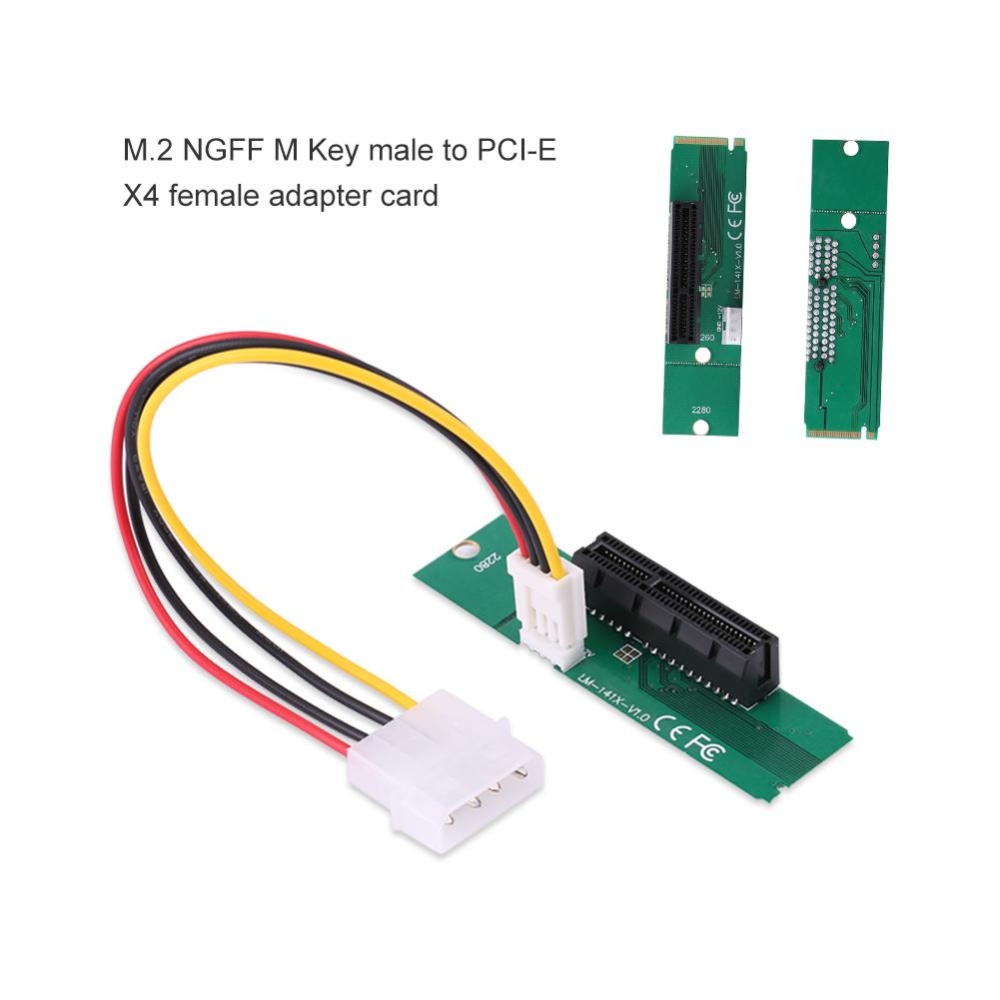 M.2 NGFF M Key Male to PCI-E X4 Female Adapter Card with Power Cable - intl