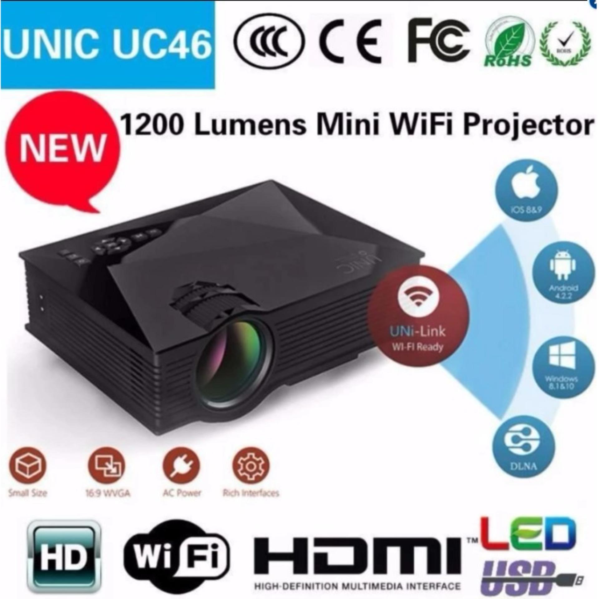 Máy chiếu mini Cao Cấp UNIC UC46 Wifi + Cáp HDMI 1.5m (Đen)