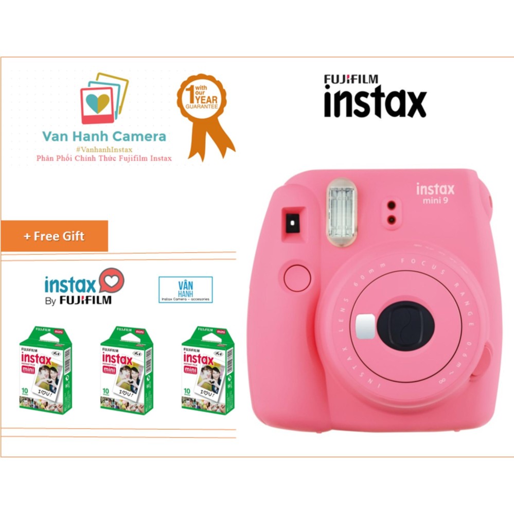 Máy Chụp Ảnh Lấy Ngay Fujifilm Instax Mini 9 Flamingo Pink tặng 3 hộp film Instax mini 10/px - Phân...
