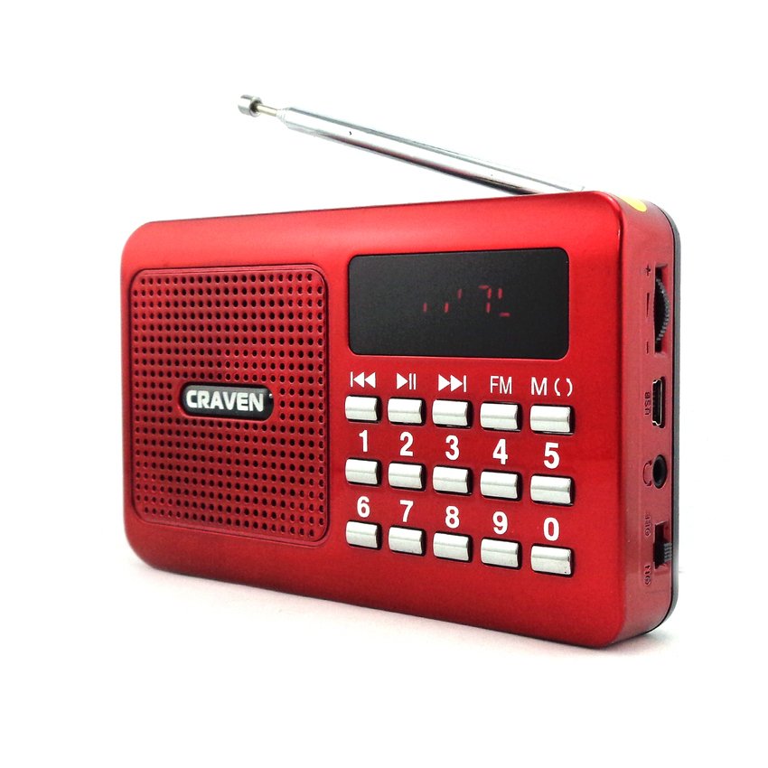 Máy nghe nhạc bằng thẻ nhớ USB FM đa năng Craven CR-16 (Đỏ)