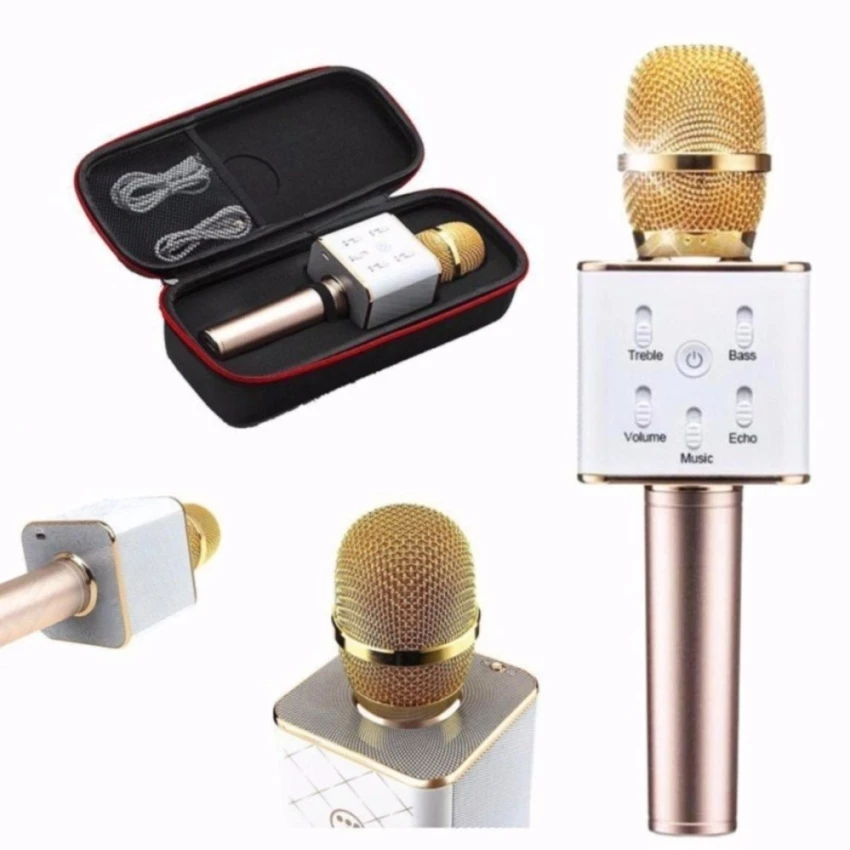 Micro Karaoke Kiêm Loa Bluetooth Q7  (Vàng Đồng)