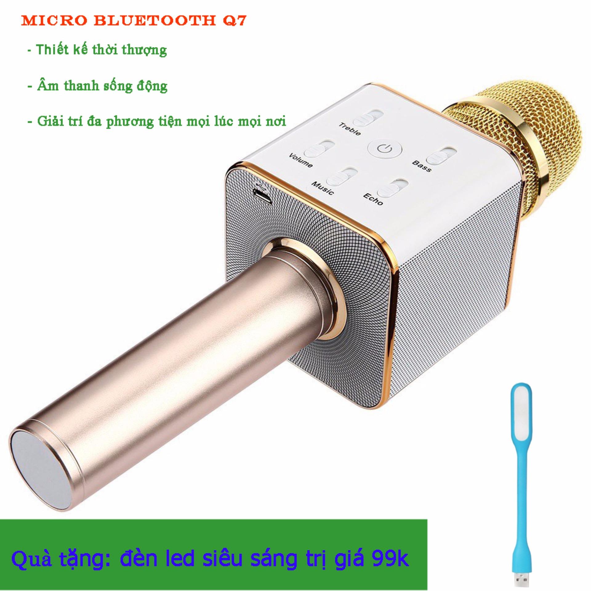 Micro karaoke tích hợp Loa Bluetooth Q7 (Vàng) tặng 1 đèn led siêu sáng