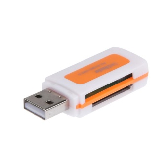 Mini USB2.0 4 Card Slots Smart Card Reader SD/MMC TF MS M2 Card Reader (Orange) - intl  