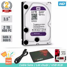 Ổ cứng gắn trong chuyên Camera HDD Western Purple 2TB SATA 6Gb/s – Tặng: Cáp Sata, USB 8GB, Lót Chuột