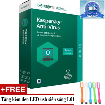 Phần mềm diệt virus Kaspersky Antivirus 2017 3PC + tặng đèn LED usbmã L01