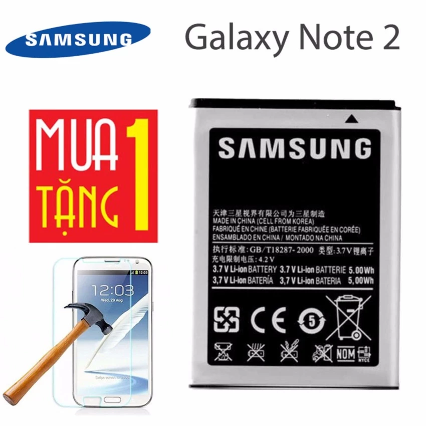 Pin cho Samsung Galaxy Note 2 (Xám) + Tặng Miếng dán cường lực Note 2
