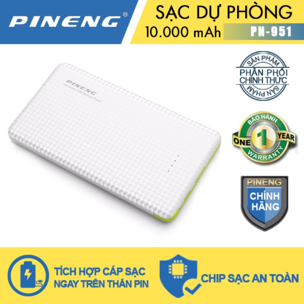 Pin sạc dự phòng Pineng PN-951 10000mAh (Trắng)