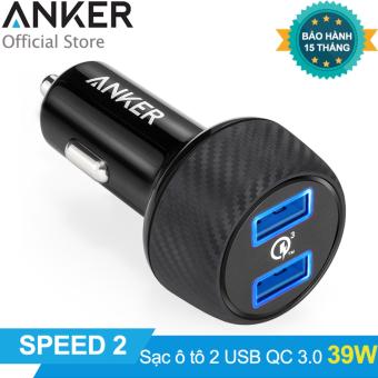 Sạc ô tô ANKER PowerDrive Speed 2 cổng 39w có Quick Charge 3.0 (Đen)  