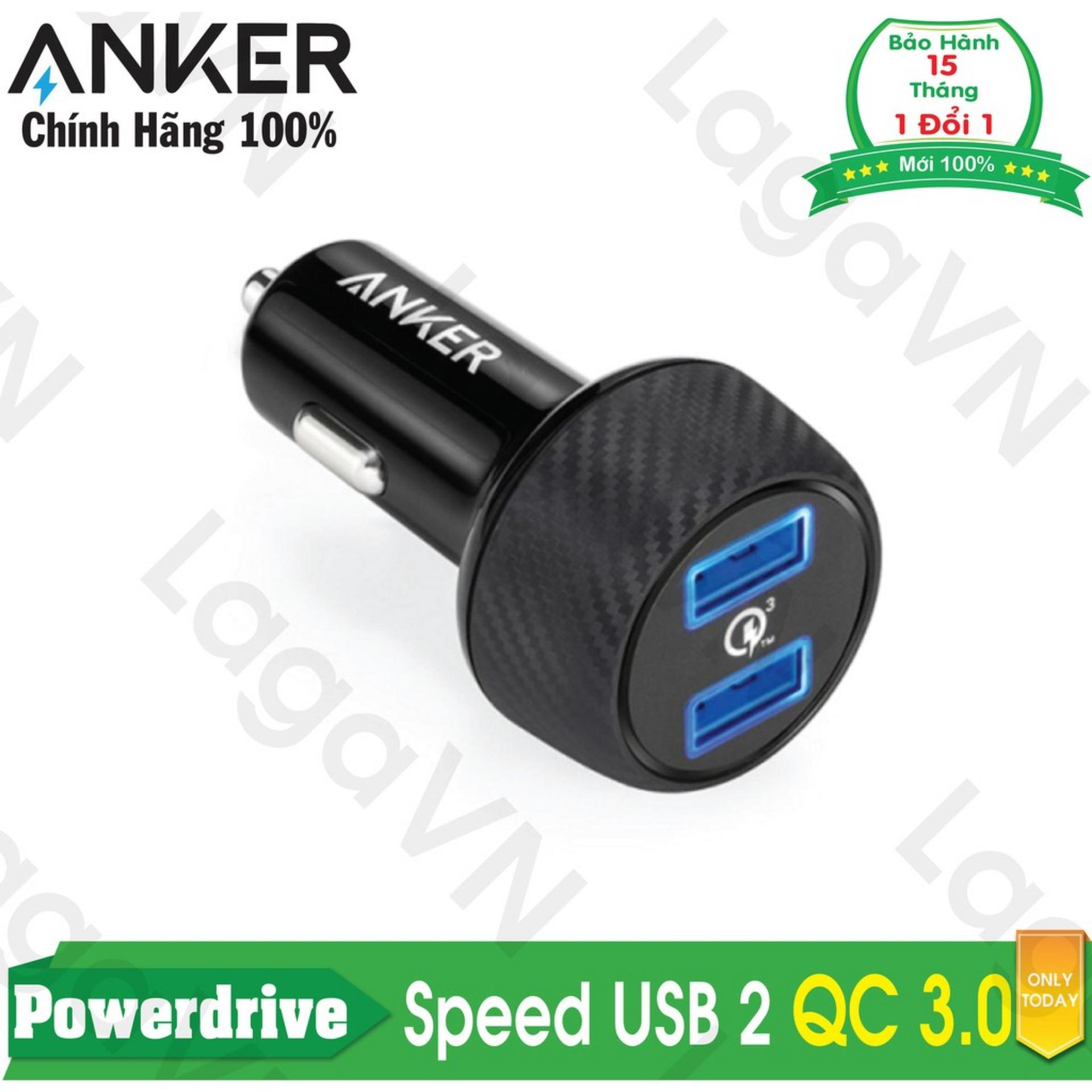 Sạc Ô tô cao cấp ANKER PowerDrive Speed 2 có 2 cổng Quick Charge 3.0