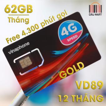 SIM 3G 4G Vinaphone VD89 Khuyễn Mãi 4300 phút gọi và 60GB/Tháng (2GB/Ngày)