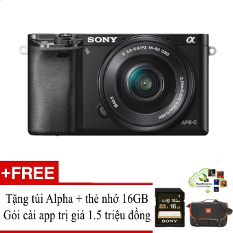 Sony A6000 24.3MP với lens Kit 16-50 (Đen) + Hỗ trợ cài miễn phí gói App Collection  