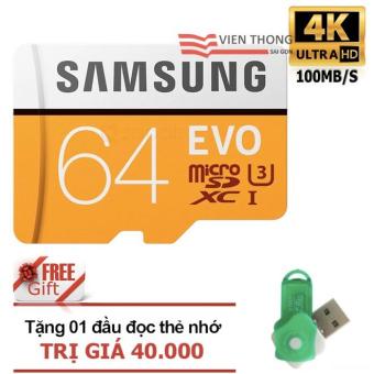 Thẻ nhớ 64GB MicroSDXC Samsung EVO tốc độ cao (Cam)+Tặng đầu đọc thẻ Micro  