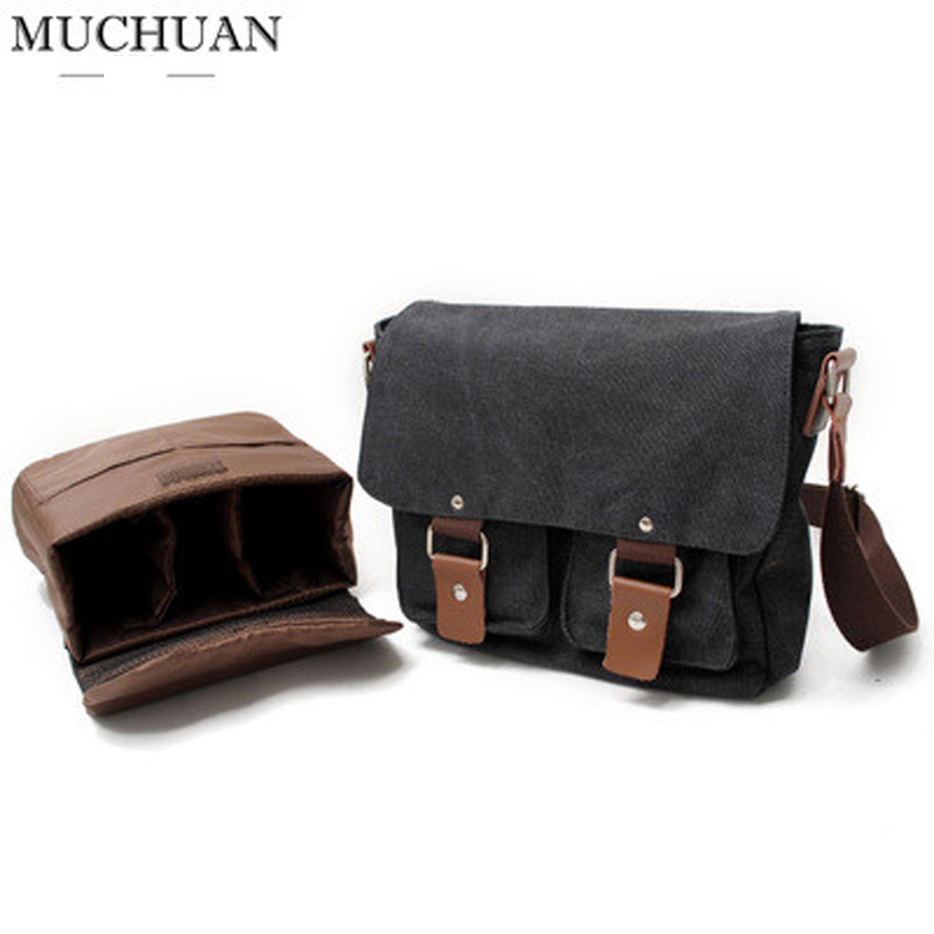 Túi chống sốc máy ảnh thời trang Muchuan Canvas 2101 đeo hông (đen ghi)