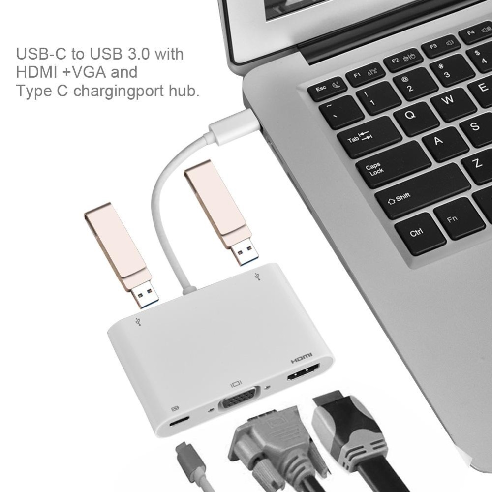 Bộ chuyển đổi sạc Type-C sang VGA + HDMI + Type-C + 2 USB3.0 cho Macbook Trắng - intl