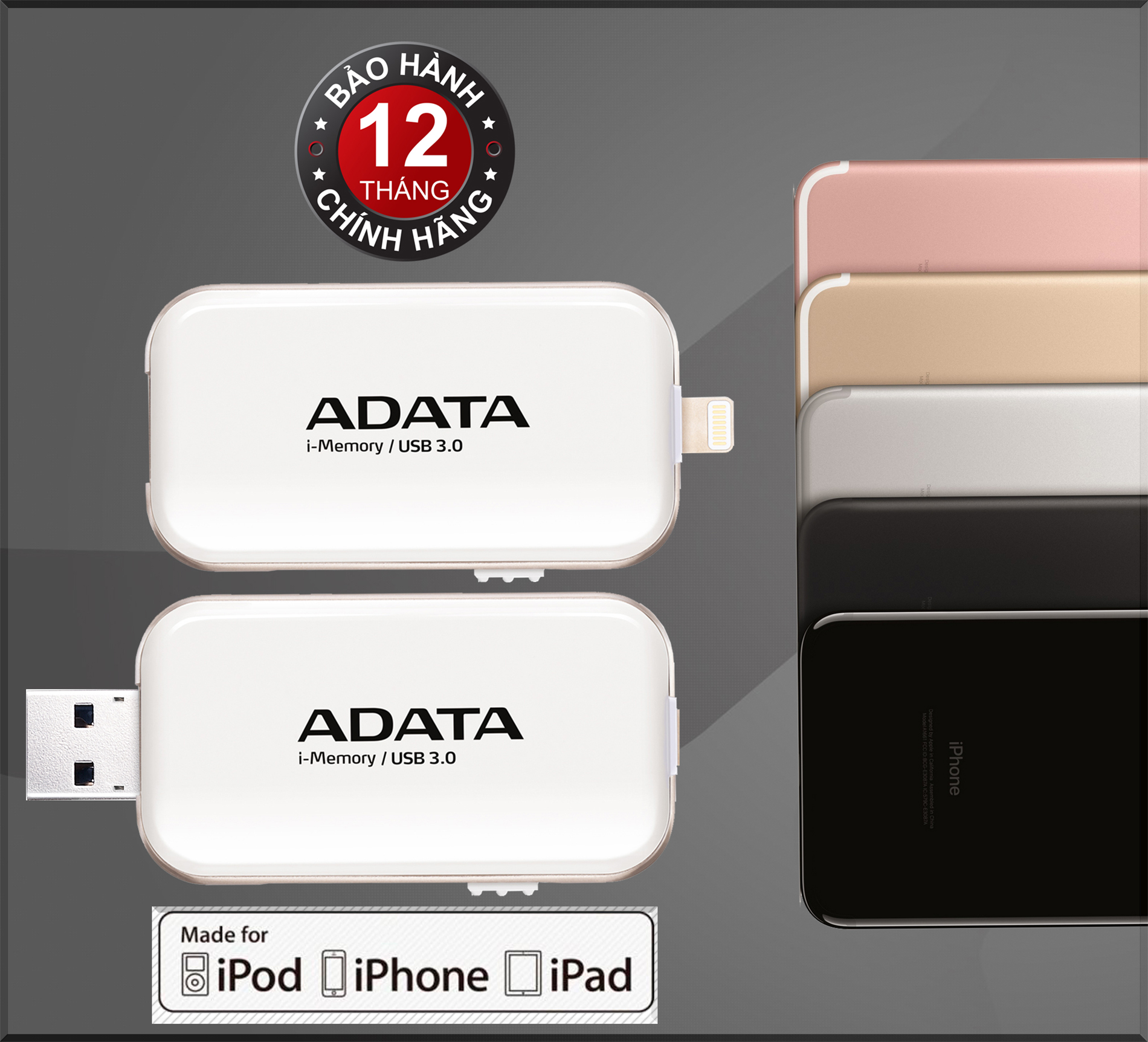 USB 3.0 32GB cho iPhone OTG ADATA UE710 (Vàng) - Hãng phân phối chính thức