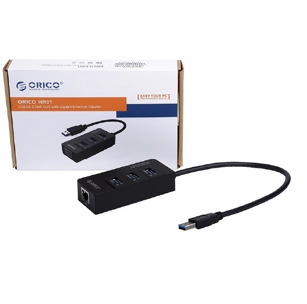 USB 3 cổng Hub 1 cổng Lan gigabit Ethernet ORICO HR01-U3 (Đen)-Hàng phân phối chính hãng