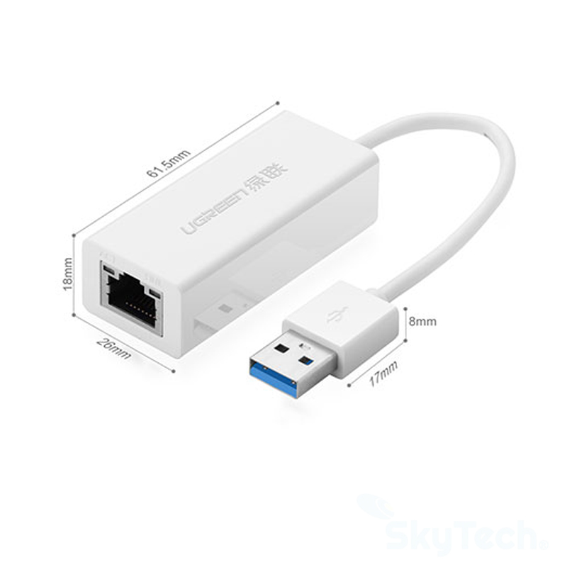 USB 3.0 to LAN, hỗ trợ chuẩn Giga Ethernet 10/100/1000Mbp (màu trắng) Ugreen