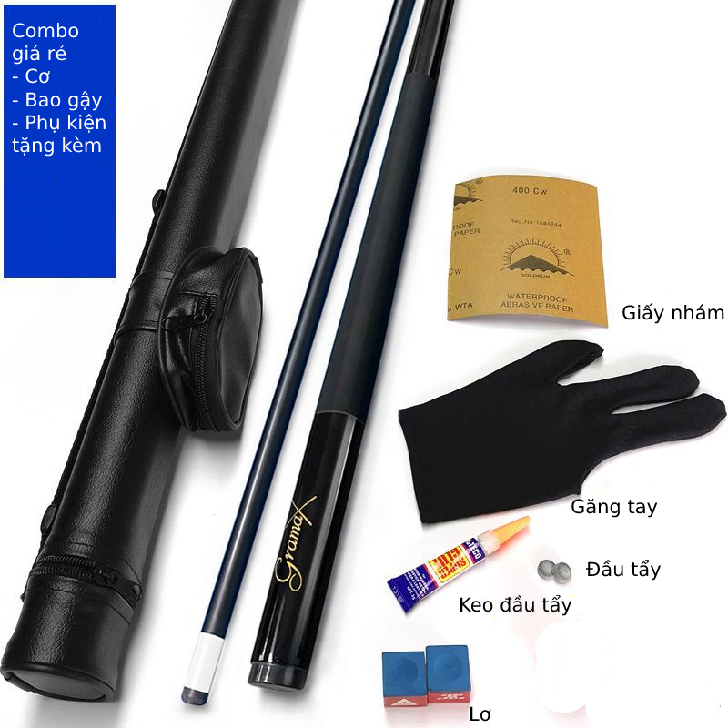 Cơ Carbon Gramax Bida cao cấp giá rẻ hỗ trợ lực , đầu tẩy bám bóng , đầu tẩy 13mm – Tặng kèm phụ kiện – Mocbilliards
