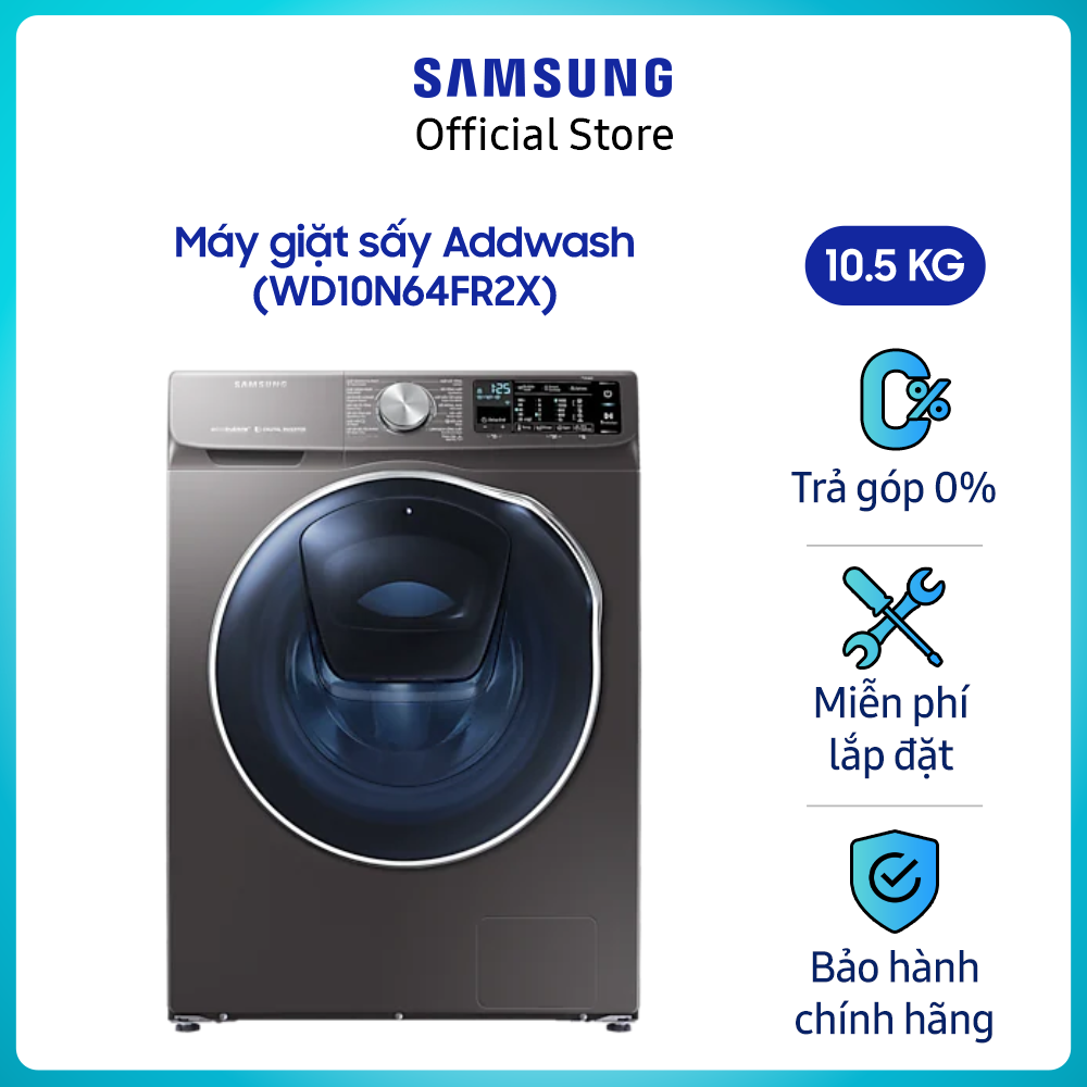 [Freeship HCM, HN – Freeship toàn quốc 316k từ 1-31.8] Máy giặt sấy inverter add wash Samsung Addwash 10.5kg (WD10N64FR2X/SV) – – Liên Hệ Hotline Samsung 1800588889 để được hỗ trợ lắp đặt – Hàng chính hãng