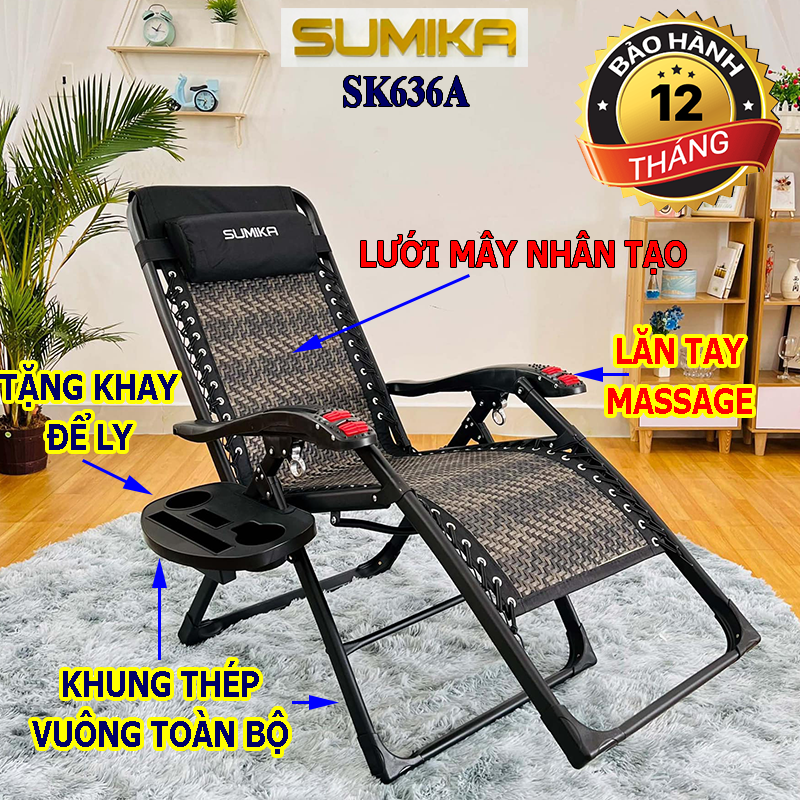 Ghế xếp thư giãn, ghế gấp gọn thư giãn, ghế lăn tay massage thư giãn Sumika 199, 636A Khung vuông...