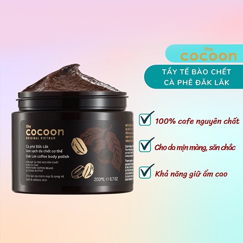 Tẩy tế bào chết COCOON, Cà phê Đắk lắk làm sạch da chết COCOON 200ml (Dak lak coffee body polish)