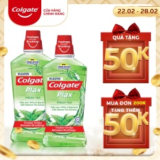 Bộ đôi Nước súc miệng Colgate diệt 99% vi khuẩn Plax trà xanh 500ml/chai