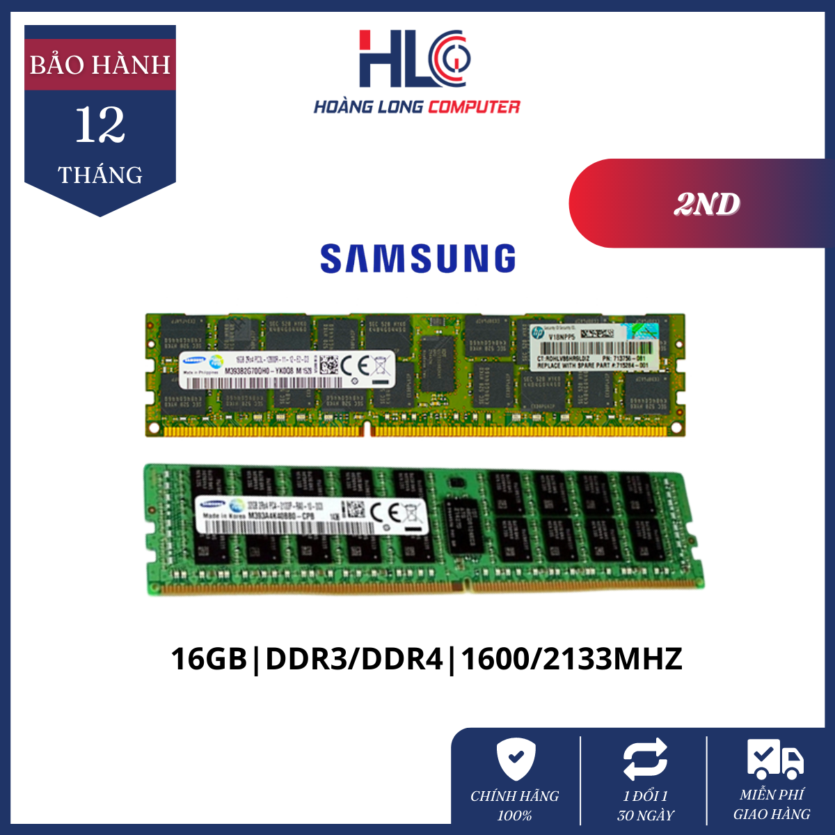 (2ND) RAM DDR3 SAMSUNG 16GB/1600 ECC HYNIX REGISTERED - RAM PC SAMSUNG/HYNIX Chính Hãng Bảo Hành 12 Tháng - HLC...