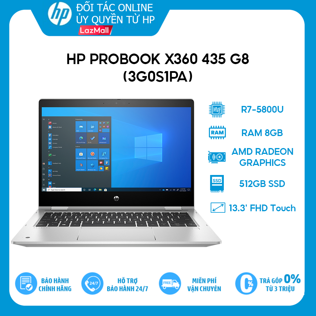 [Trả góp 0%] Laptop HP Probook X360 435 G8 3G0S1PA R7-5800U | 8GB | 512GB | AMD Radeon Graphics | 13.3′ FHD Touch | Win 10