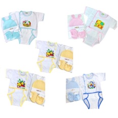 Combo 5 set đồ Sơ Sinh bossini Cho Bé (5 áo trắng bác sĩ ,5 tả vải,5 nón,5 đôi bao tay chân)