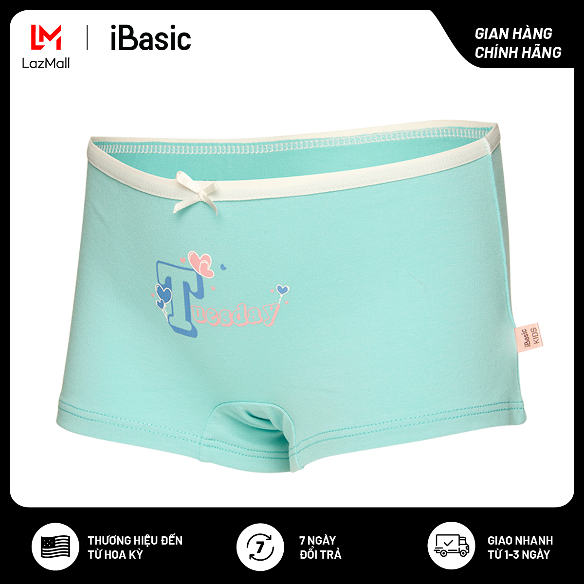 Hộp 7 quần lót bé gái cotton 7 màu iBasic PANG019