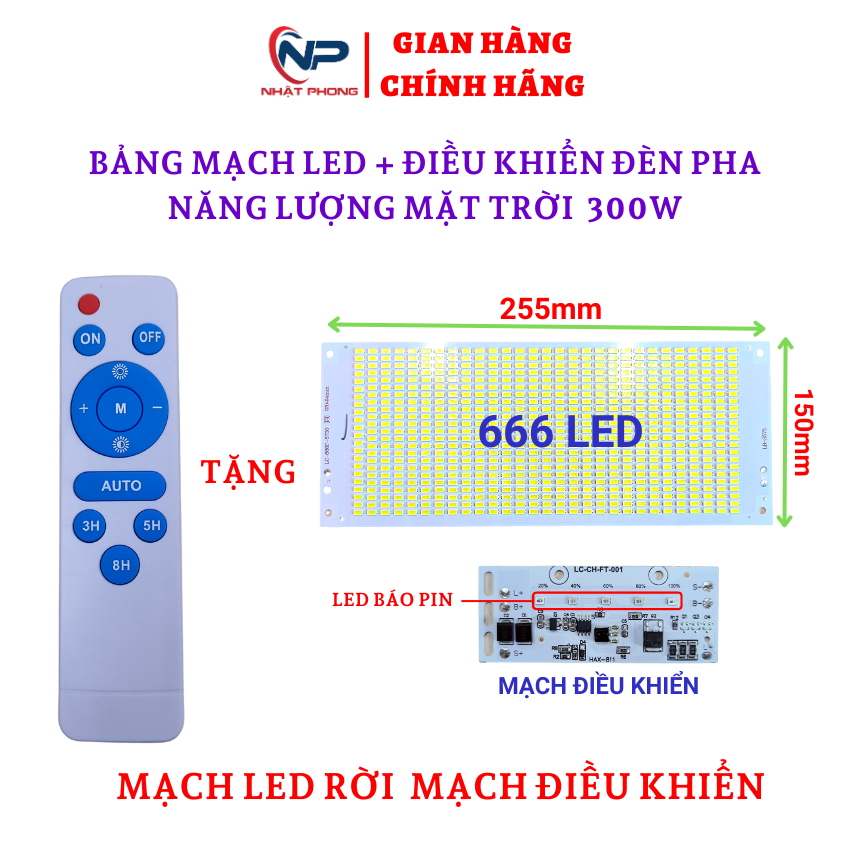 Mạch đèn LED + MẠCH ĐIỀU KHIỂN năng lượng mặt trời dùng cho đèn PHA 100W,200W,300W kèm điều khiển từ xa