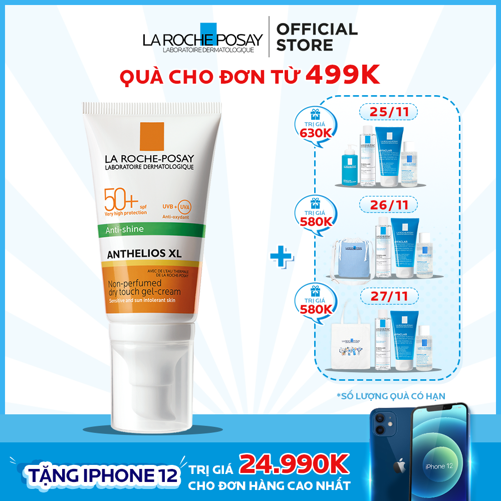 Kem chống nắng cho da dầu giúp kiểm soát nhờn và chống tia UVB & UVA SPF 50+ La Roche Posay Anthelios Dry Touch 50ML