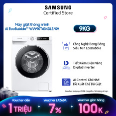 [VOUCHER upto 1 triệu] [Trả góp 0%]Máy giặt Samsung thông minh AI 9kg (WW90T634DLE) | AI ghi nhớ và đề xuất chế độ | Tự động phân bổ nước giặt | Giặt bong bóng | Giặt nhanh | Giặt hơi nước
