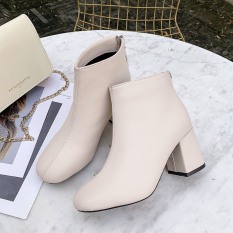 boots nữ da bóng trơn đế trụ độn dáng dễ phối quần
