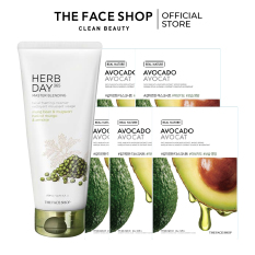 Combo Sữa Rửa Mặt THE FACE SHOP Herb Day Mung Bean & Mugwort 170Ml+5 Mặt Nạ Giấy Avocado Face Mask 20G