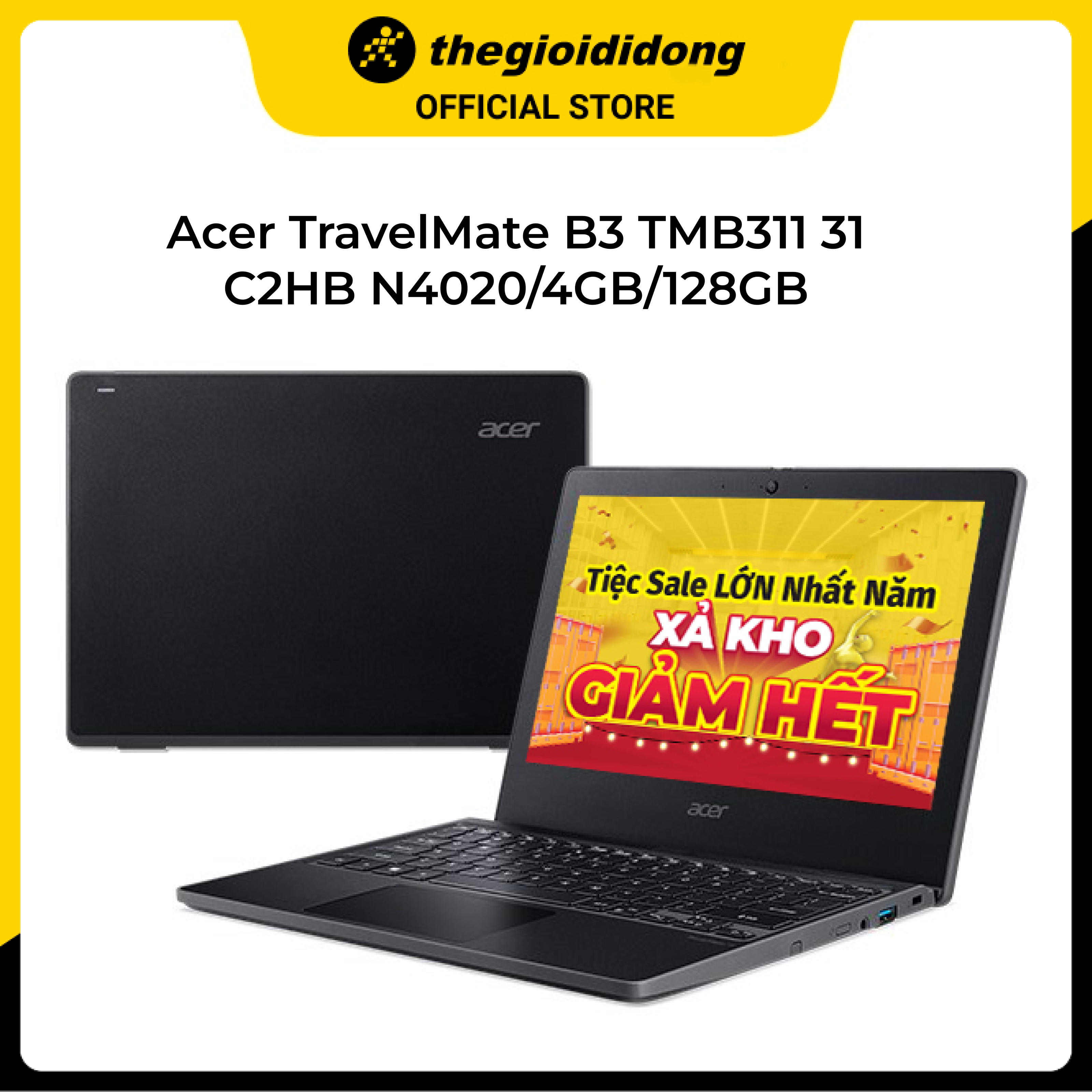Trả góp 0% – Laptop Acer TravelMate B3 TMB311 31 C2HB N4020/4GB/128GB/11.6″/Win11/(NX.VNFSV.006)/Đen – Hàng chính hãng