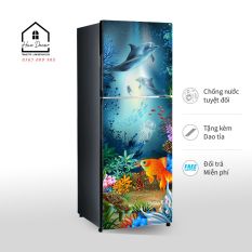 Decal dán tủ lạnh – máy giặt 3D cá Heo đại dương thương hiệu HUE DECOR chống nước