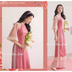 Áo dài bách hoa xuân 2023, áo dài cách tân màu hồng phối tay tơ mềm mại – Áo Dài Đan Linh