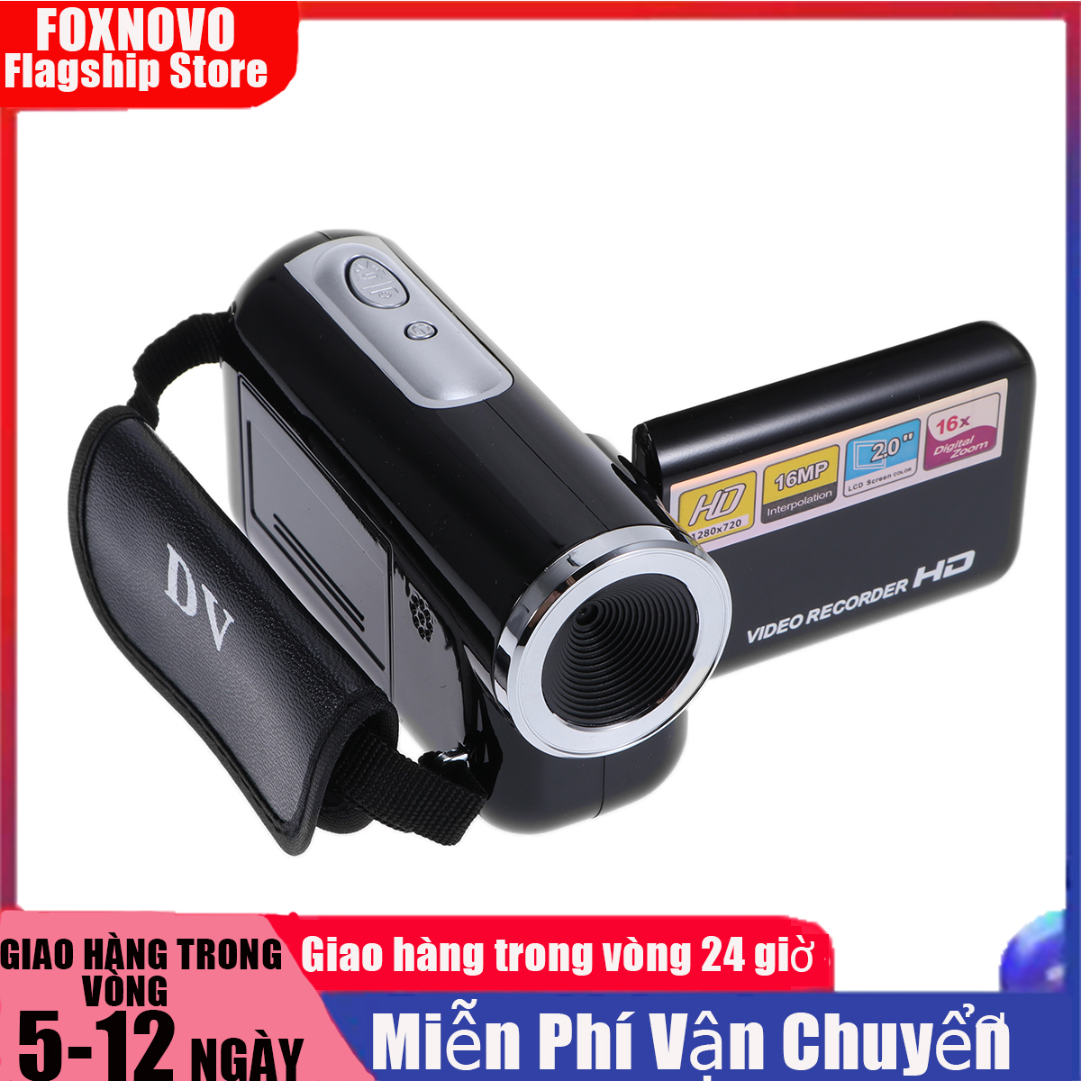 16MP 16X Máy quay hình kỹ thuật số cầm tay loại nhỏ (màu đen) 2.0 inch tích hợp đèn flash,...