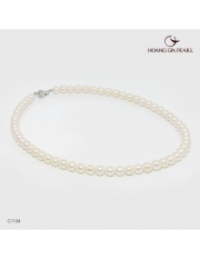 Hoàng Gia Pearl Chuỗi cổ ngọc trai đính khóa Bạc Qúy Kim gồm 60 viên ngọc Freshwater màu trắng 6.5-7.5mm C1134P0F41W034060S001