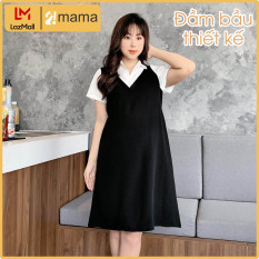 Đầm váy bầu công sở 2MAMA dáng suông thiết kế sơ mi pha màu đen trắng V44