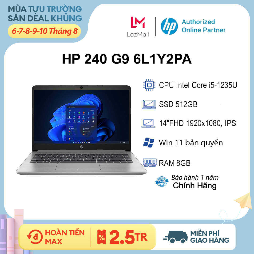 [Voucher Giảm 12% Max 1Tr] Laptop HP 240 G9 6L1Y2PA i5-1235U| 8GB| 512GB| OB| 14