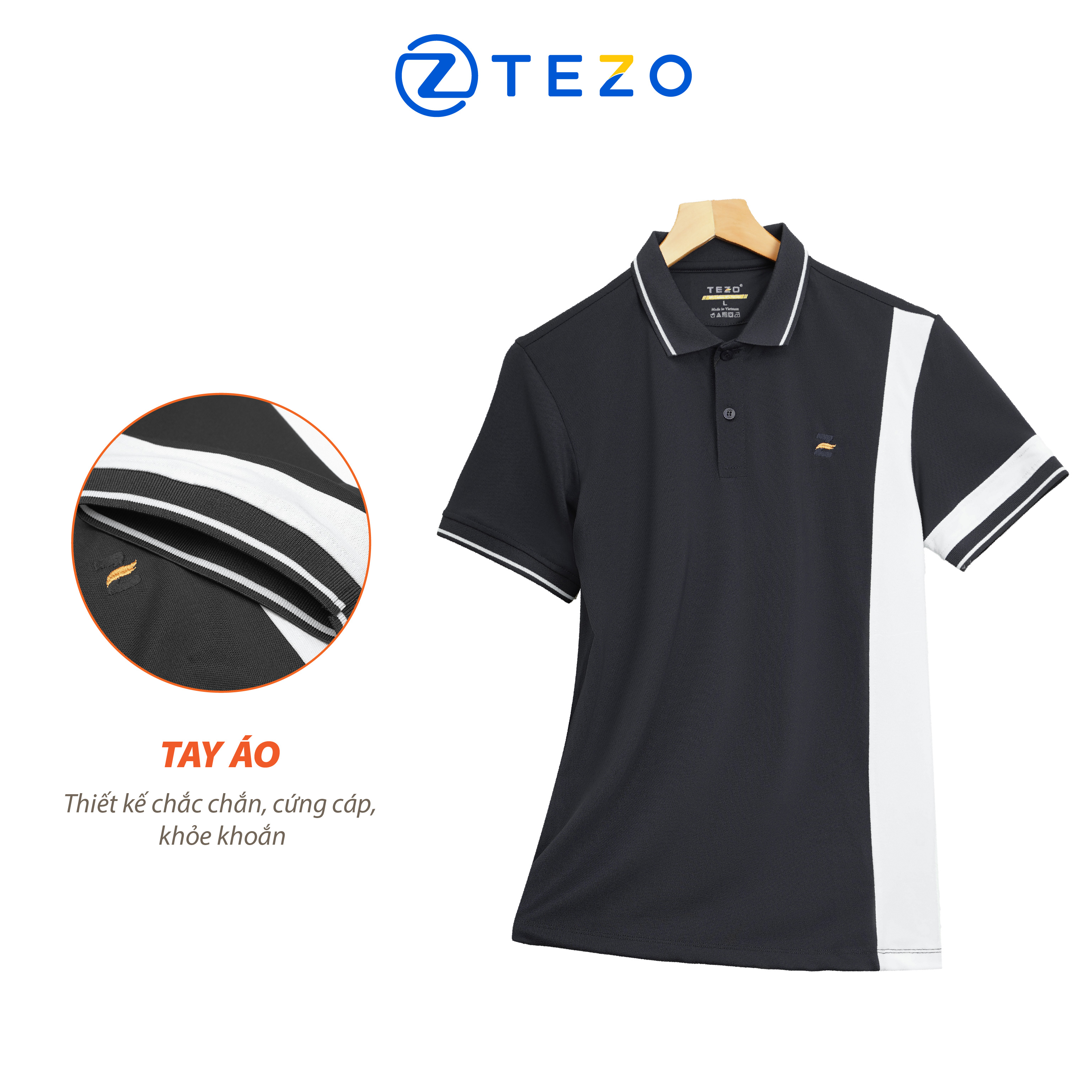 Áo polo nam thiết kế phối sườn thêu logo Tezo 22APCT021