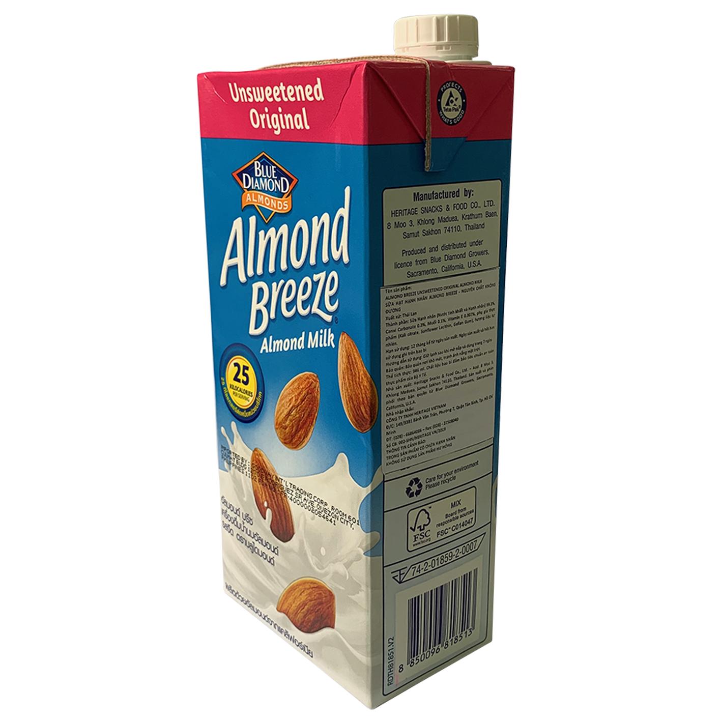 Sữa hạt hạnh nhân ALMOND BREEZE NGUYÊN CHẤT KHÔNG ĐƯỜNG 946ml