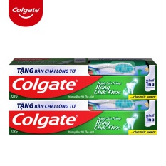 [HB gift] Bộ 2 Kem đánh răng Colgate ngừa sâu răng răng chắc khỏe 225g/tuýp tặng bàn chải đánh răng lông tơ nhập khẩu Thái Lan