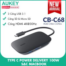 Hub Chia Cổng Type C AUKEY CB-C68 Mở Rộng 7 Cổng 1 Type C PD 100W 1 HDMI Hỗ Trợ Độ Phân Giải 4K 3 Cổng USB 3.1 (10.2 Gbps) 1 Cổng SD & 1 Cổng Micro SD – Nhà Phân Phối Chính Thức