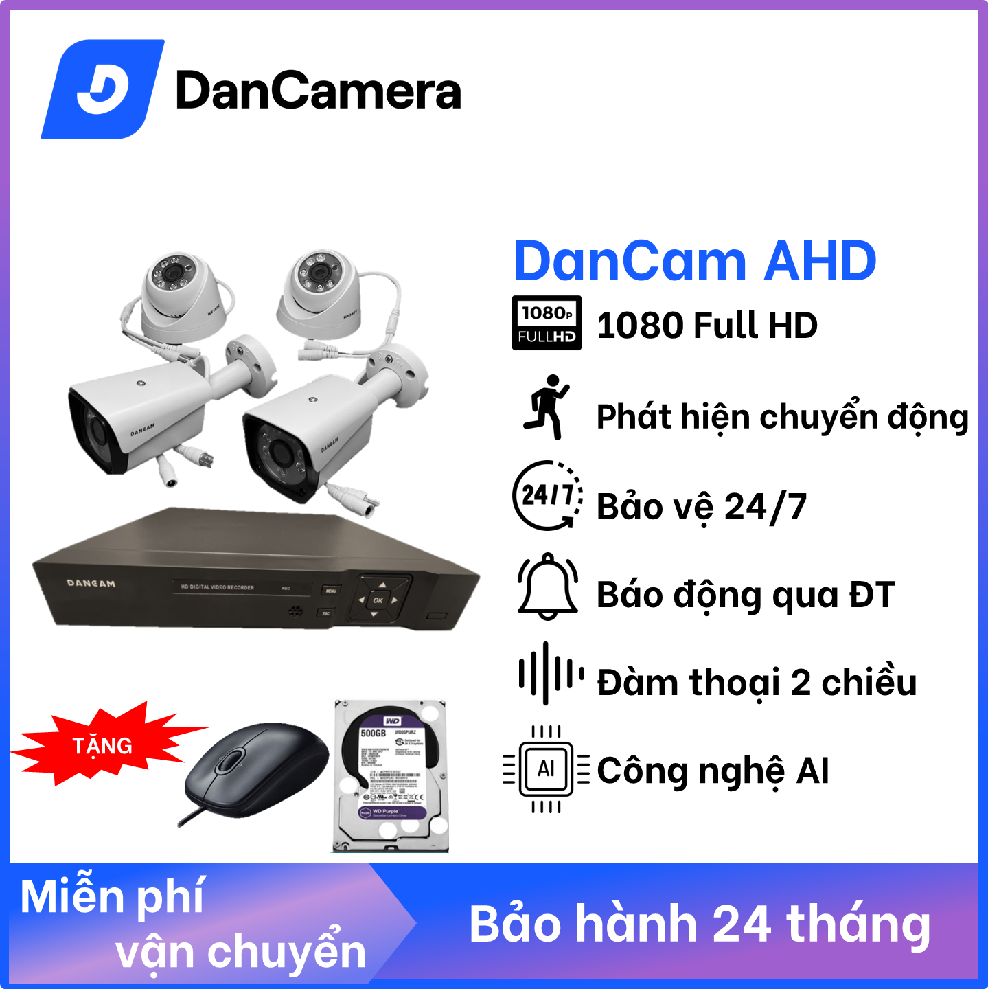 Trọn Bộ Camera 4 Mắt Dancam Full HD 1080p – Bộ 4 Camera trong nhà,ngoài trời, giám sát 24/7